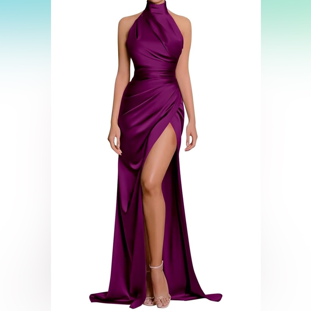NEVER WORN Halter Satin Gown
